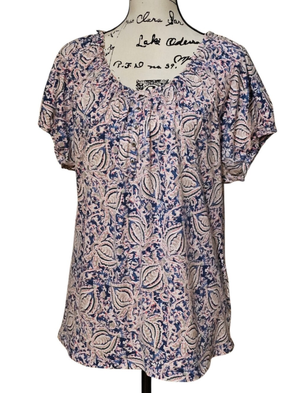 Chaps Pink & Blue Paisley Scoop Neck Blouse
